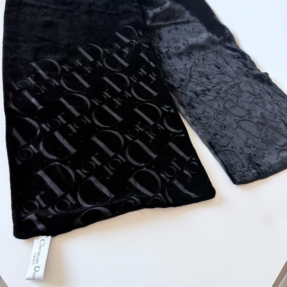 Christian Dior Black Velvet Diorissimo Monogram Scarf Wrap Italy